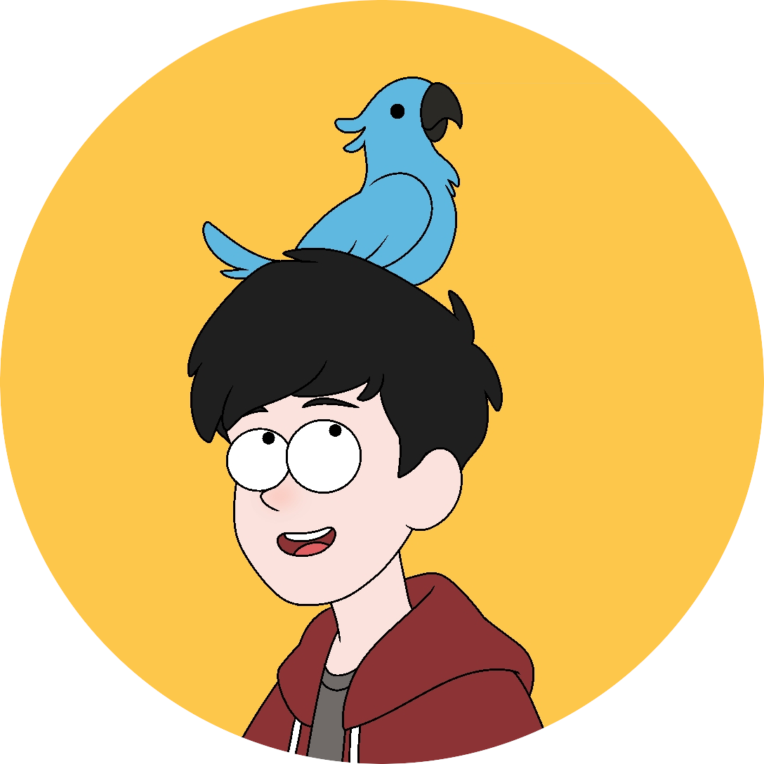 Drawing of me with a parrot on head.